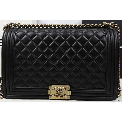 Boy Chanel Flap Bags Original Black Sheepskin Leather A67088 Gold