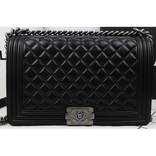 Boy Chanel Flap Bags Original Black Sheepskin Leather A67088 Silver