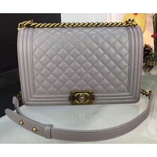 Boy Chanel Flap Bags Original Grey Cannage Pattern A67088 Gold