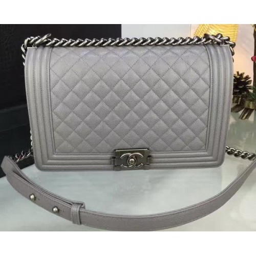 Boy Chanel Flap Bags Original Grey Cannage Pattern A67088 Silver