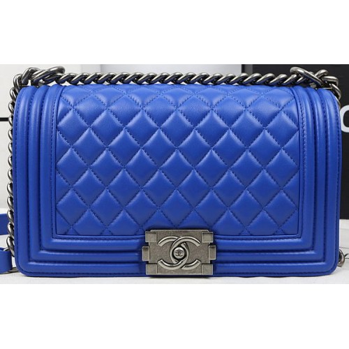 Boy Chanel Flap Bags Original Sheepskin Leather A67025 Blue
