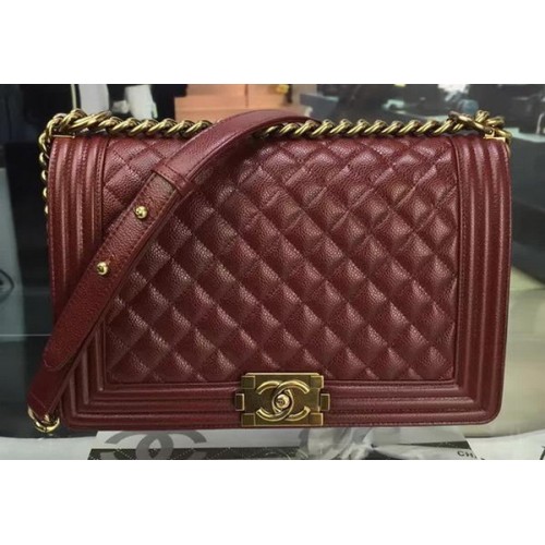 Boy Chanel Flap Bags Original Wine Cannage Pattern A67088 Gold