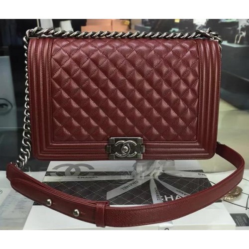 Boy Chanel Flap Bags Original Wine Cannage Pattern A67088 Silver