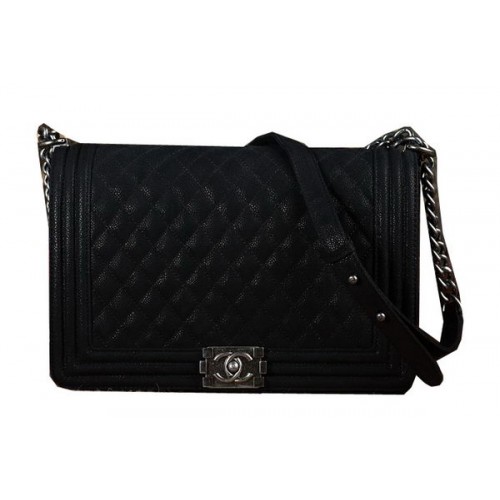 Boy Chanel Flap Shoulder Bag Black Nubuck Leather CHA67087 Silver
