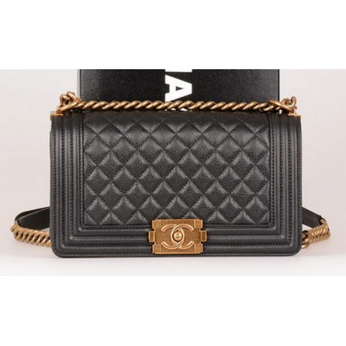 Boy Chanel Flap Shoulder Bag Black Original Cannage Pattern A67086 Gold