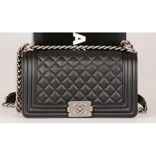 Boy Chanel Flap Shoulder Bag Black Original Cannage Pattern A67086 Silver
