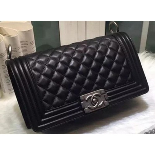 Boy Chanel Flap Shoulder Bag Black Sheepskin Leather A67086 Silver