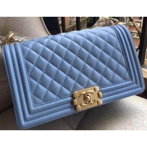 Boy Chanel Flap Shoulder Bag Blue Cannage Pattern A67086 Gold