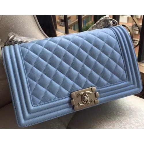 Boy Chanel Flap Shoulder Bag Blue Cannage Pattern A67086 Silver