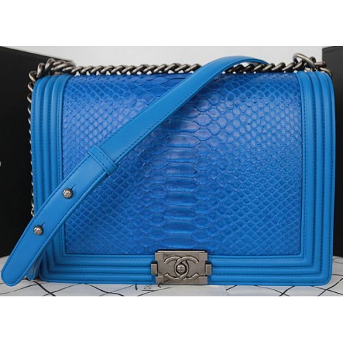 Boy Chanel Flap Shoulder Bag Blue Python Leather A67087 Silver