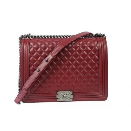 Boy Chanel Flap Shoulder Bag Burgundy Original Sheepskin A67087 Silver
