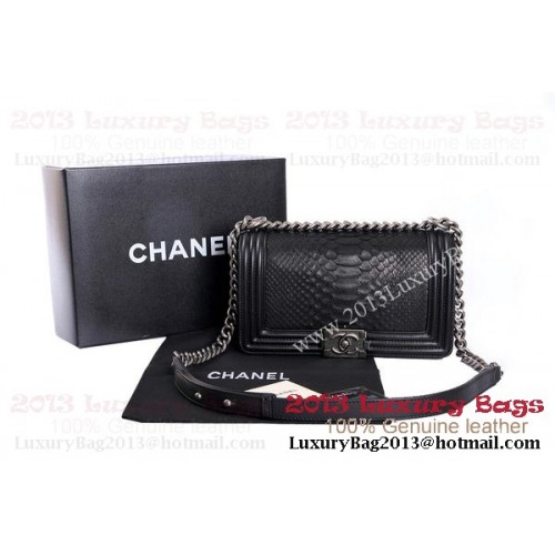 Boy Chanel Flap Shoulder Bag Genuine Python Leather A37003 Black