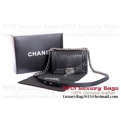 Boy Chanel Flap Shoulder Bag Genuine Python Leather A37006 Black