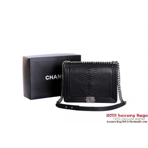 Boy Chanel Flap Shoulder Bag Genuine Snake Leather A37005 Black