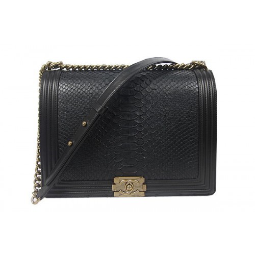 Boy Chanel Flap Shoulder Bag Genuine Snake Leather A67087 Black