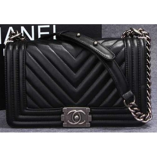 Boy Chanel Flap Shoulder Bag Herringbone Stitching CHA6817 Black