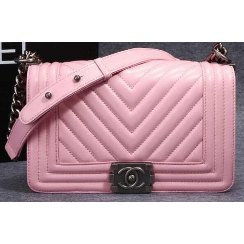 Boy Chanel Flap Shoulder Bag Herringbone Stitching CHA6817 Pink