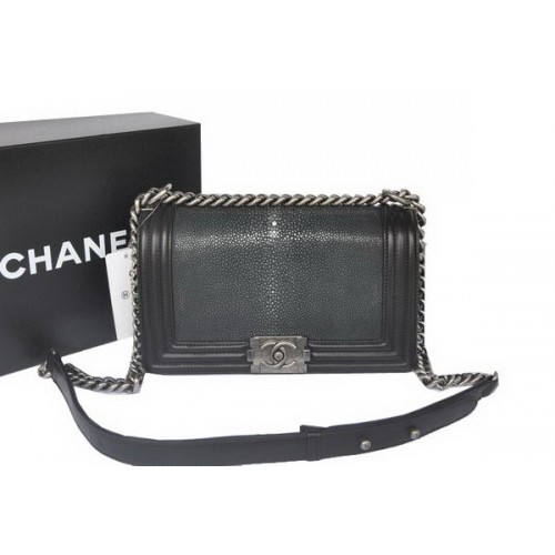 Boy Chanel Flap Shoulder Bag Original Pearl Leather A67086 Black