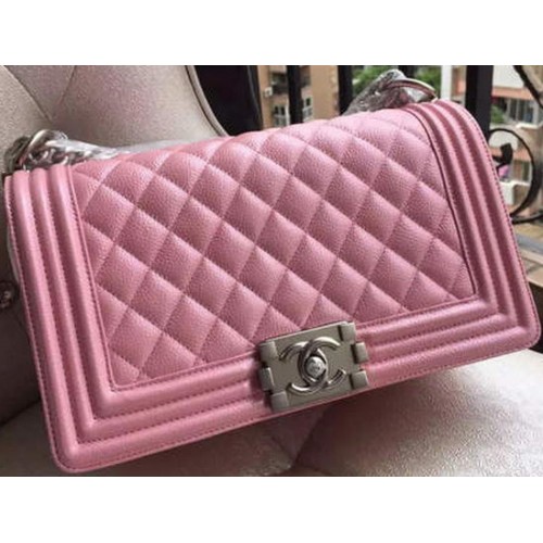 Boy Chanel Flap Shoulder Bag Pink Cannage Pattern A67086 Silver