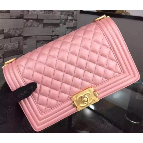 Boy Chanel Flap Shoulder Bag Pink Sheepskin Leather A67086 Gold