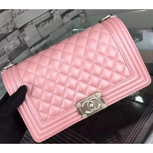 Boy Chanel Flap Shoulder Bag Pink Sheepskin Leather A67086 Silver