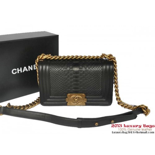 Boy Chanel Flap Shoulder Bag Python Leather A66094 Black