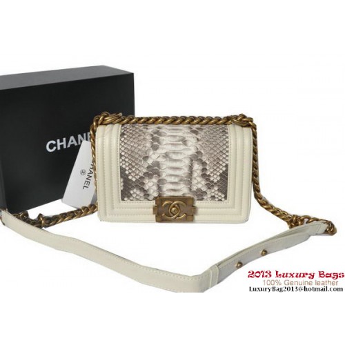 Boy Chanel Flap Shoulder Bag Python Leather A66094 OffWhite