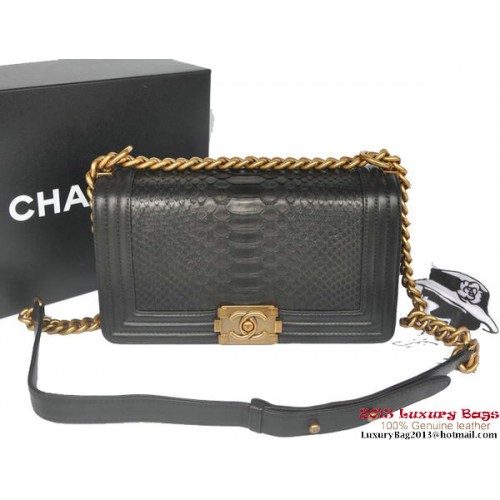 Boy Chanel Flap Shoulder Bag Python Leather A66095 Black
