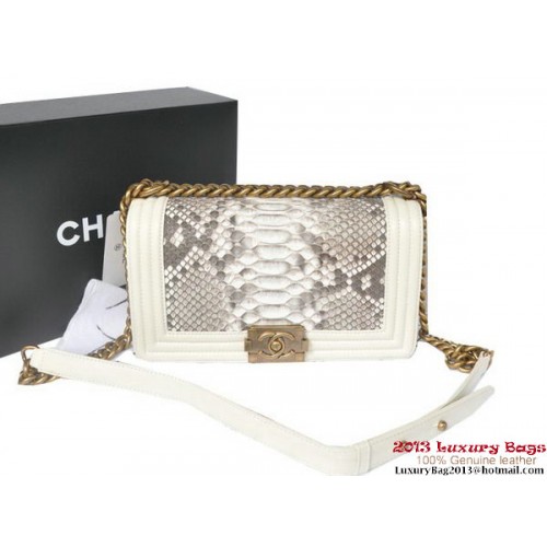 Boy Chanel Flap Shoulder Bag Python Leather A66095 OffWhite