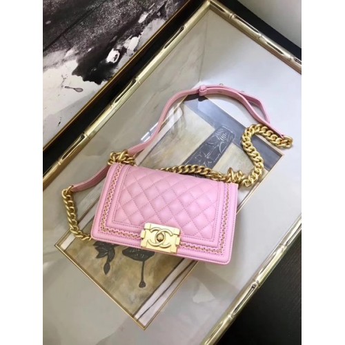 Boy Chanel Flap Shoulder Bag Sheepskin Leather A67085E Pink