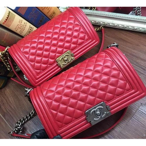 Boy Chanel Flap Shoulder Bag Sheepskin Leather A67086 Red