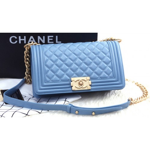 Boy Chanel Flap Shoulder Bag SkyBlue Sheepskin Leather A67086 Gold