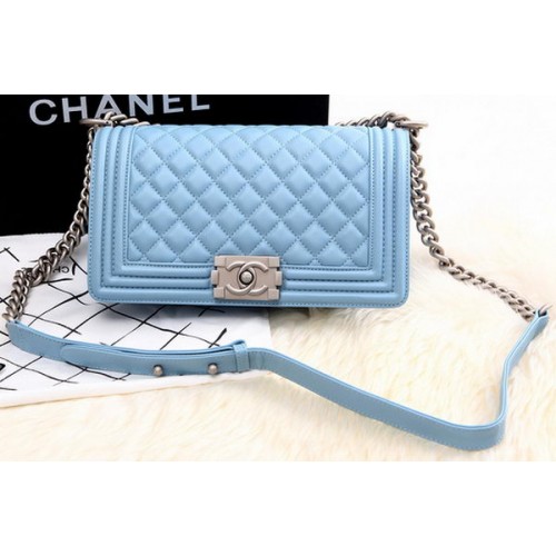 Boy Chanel Flap Shoulder Bag SkyBlue Sheepskin Leather A67086 Silver