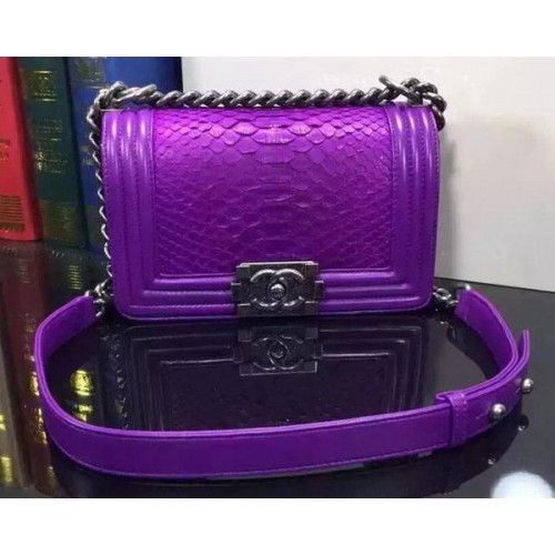 Boy Chanel Flap Shoulder Bag Snake Leather A67085 Purple