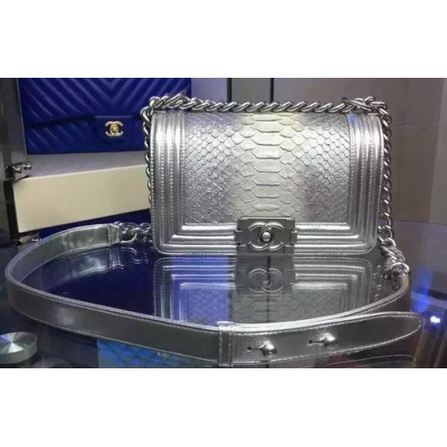 Boy Chanel Flap Shoulder Bag Snake Leather A67085 Silver