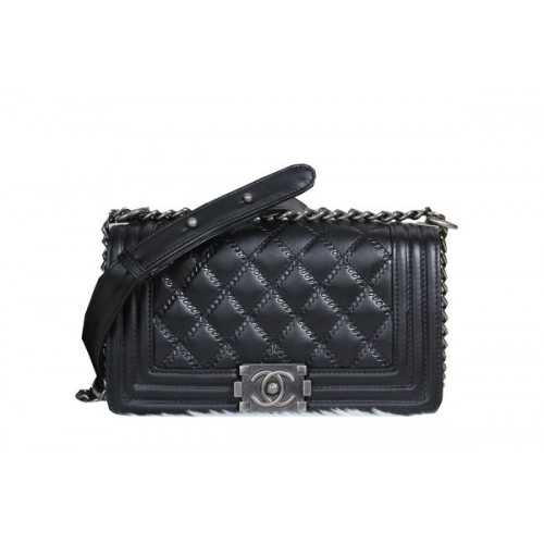 Boy Chanel Flap Shoulder Bag in Calfskin Leather A8013 Black