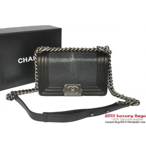 Boy Chanel Flap Shoulder Bag in Original Galuchat A66231 Black