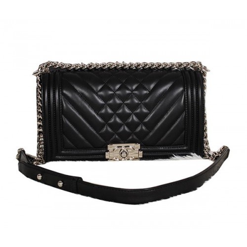 Boy Chanel Flap Shoulder Bag in Original Sheepskin Leather A90191 Black