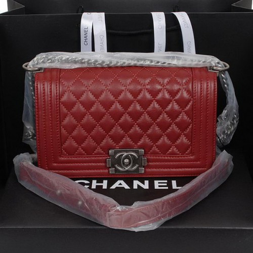 Boy Chanel Flap Shoulder Bag in Sheepskin Leather A58500 Maroon