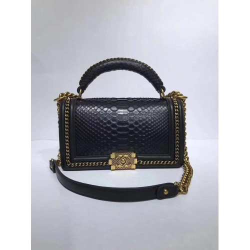 Boy Chanel Flap Shoulder Bag original Snake leather 67086 black