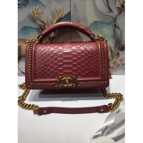 Boy Chanel Flap Shoulder Bag original Snake leather 67086 red