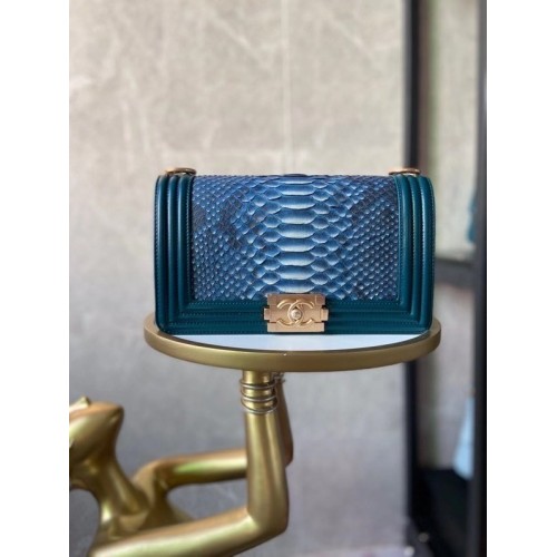 Boy Chanel Flap Shoulder Bag original Snake leather AS67086 blue