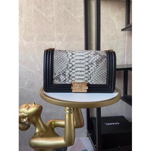Boy Chanel Flap Shoulder Bag original Snake leather AS67086 grey