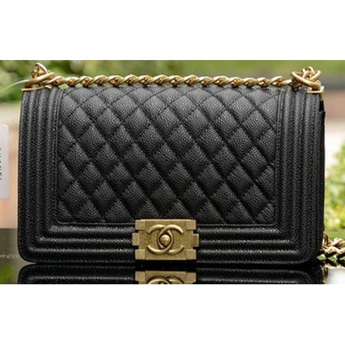 Boy Chanel Flap Shoulder Bags Black Cannage Pattern Leather A67086 Brass