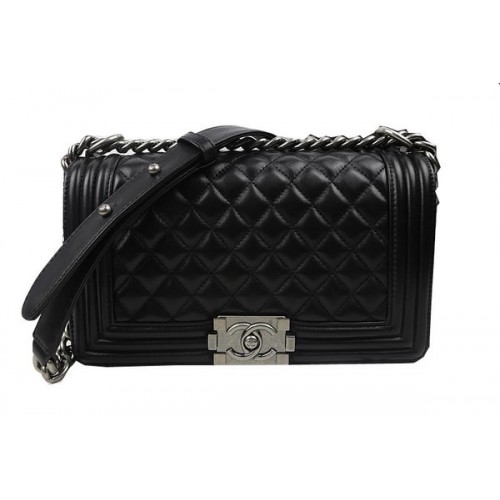Boy Chanel Flap Shoulder Bags Black Original Sheepskin A67025 Silver