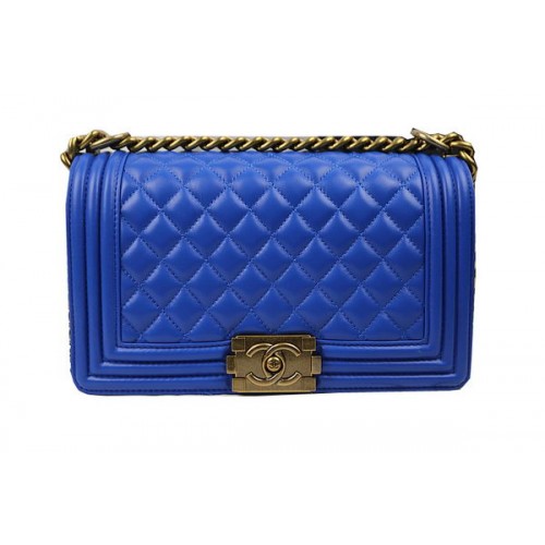 Boy Chanel Flap Shoulder Bags Blue Original Sheepskin A67025 Gold