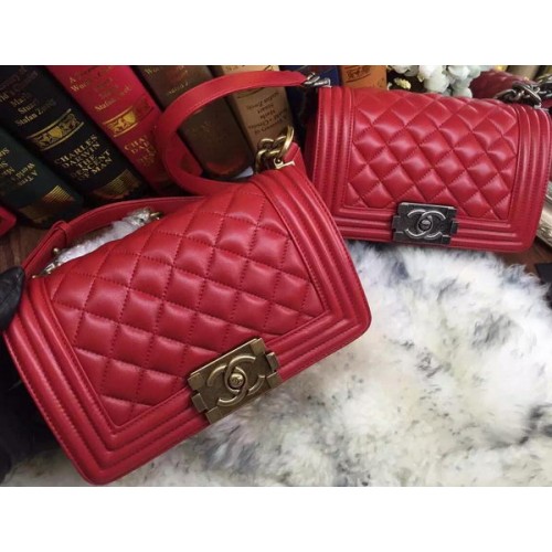 Boy Chanel Flap Shoulder Bags Sheepskin Leather A67085 Red