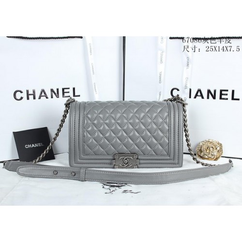 Boy Chanel Flap Shoulder Bags Sheepskin Leather A67086 Grey