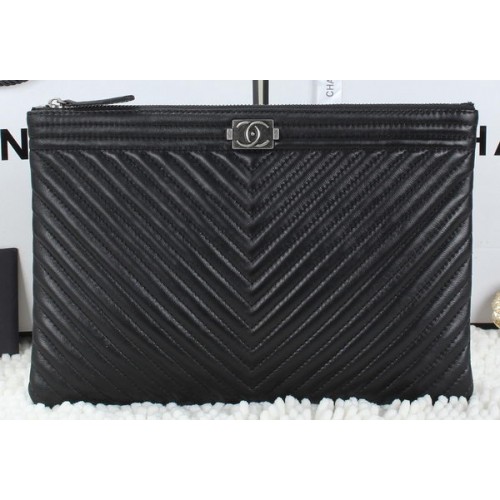 Boy Chanel Sheepskin Leather Clutch A6953 Black