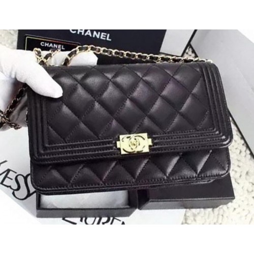 Boy Chanel WOC Flap Bag Black Sheepskin A1119 Gold